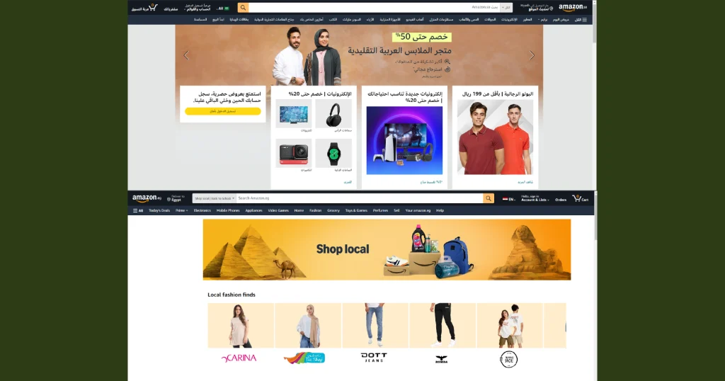 Example for localization for Amazon’s home page for Saudi Arabia and Egypt