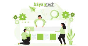 A creative illustration of a team collaborating on a digital interface, representing the technical and creative steps in a professional WordPress localization process.