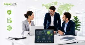 Fintech localization for global financial services showing secure multilingual payment experiences, regulatory compliance, trust, and international growth.