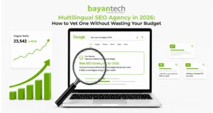 Multilingual SEO agency strategy showing organic traffic growth, localized search results, and SEO performance across multiple languages.
